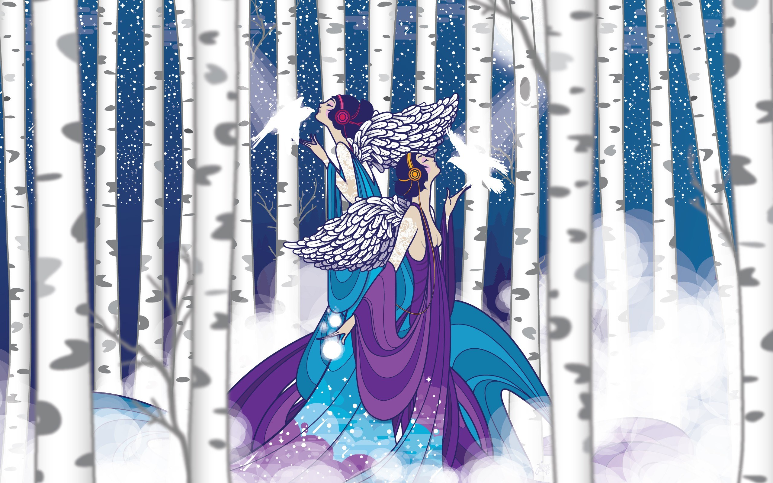 angels in a snowy forest