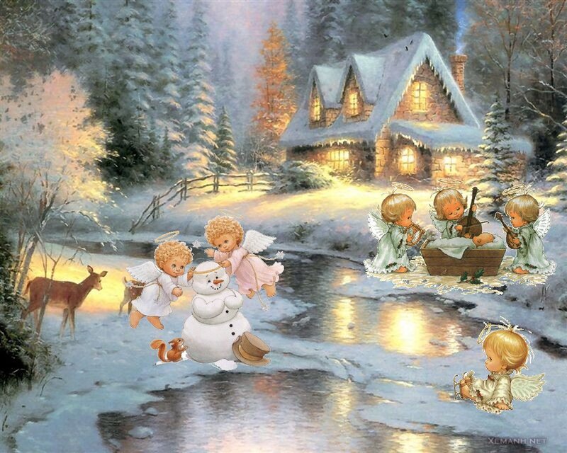 Angels in a winter scene