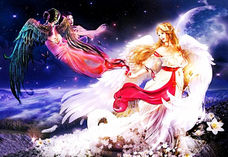 Angels in Night Sky — White