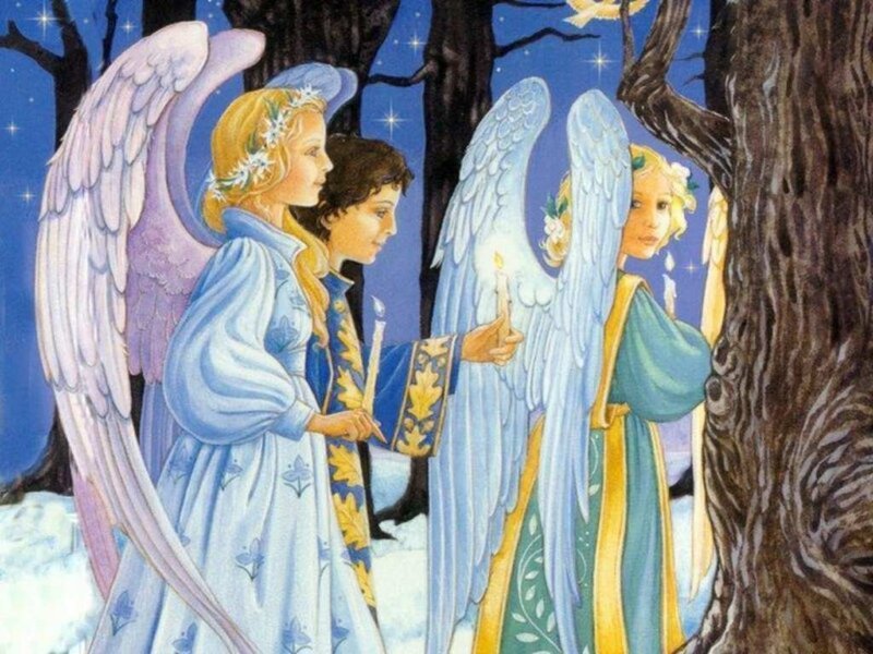 Angels in Snowy Forest — Blue