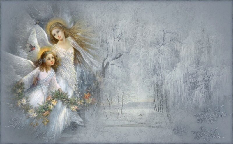Angels in Snowy Forest — White