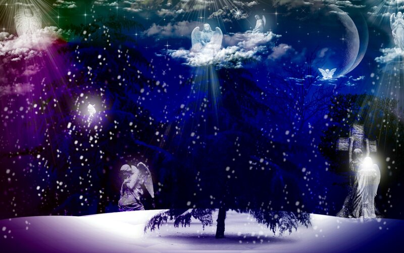 Angels in Snowy Landscape — Blue