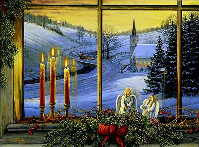 Angels in Snowy Landscape — Green
