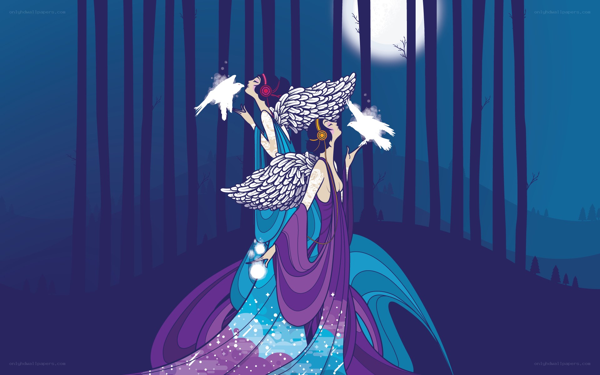 angels in the moonlit forest