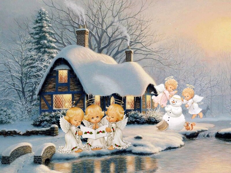 Angels in Winter Scene