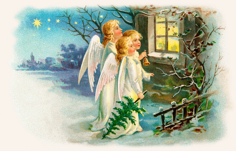 Angels in Winter Scene — White, Serene