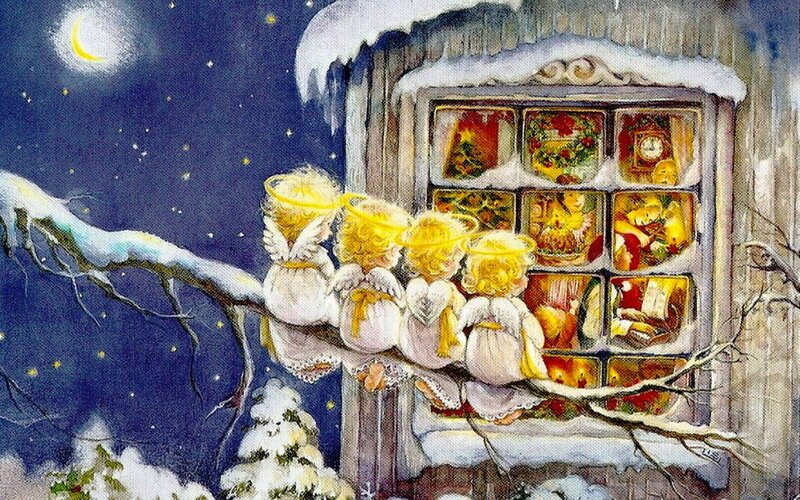 Angels Looking Through Window