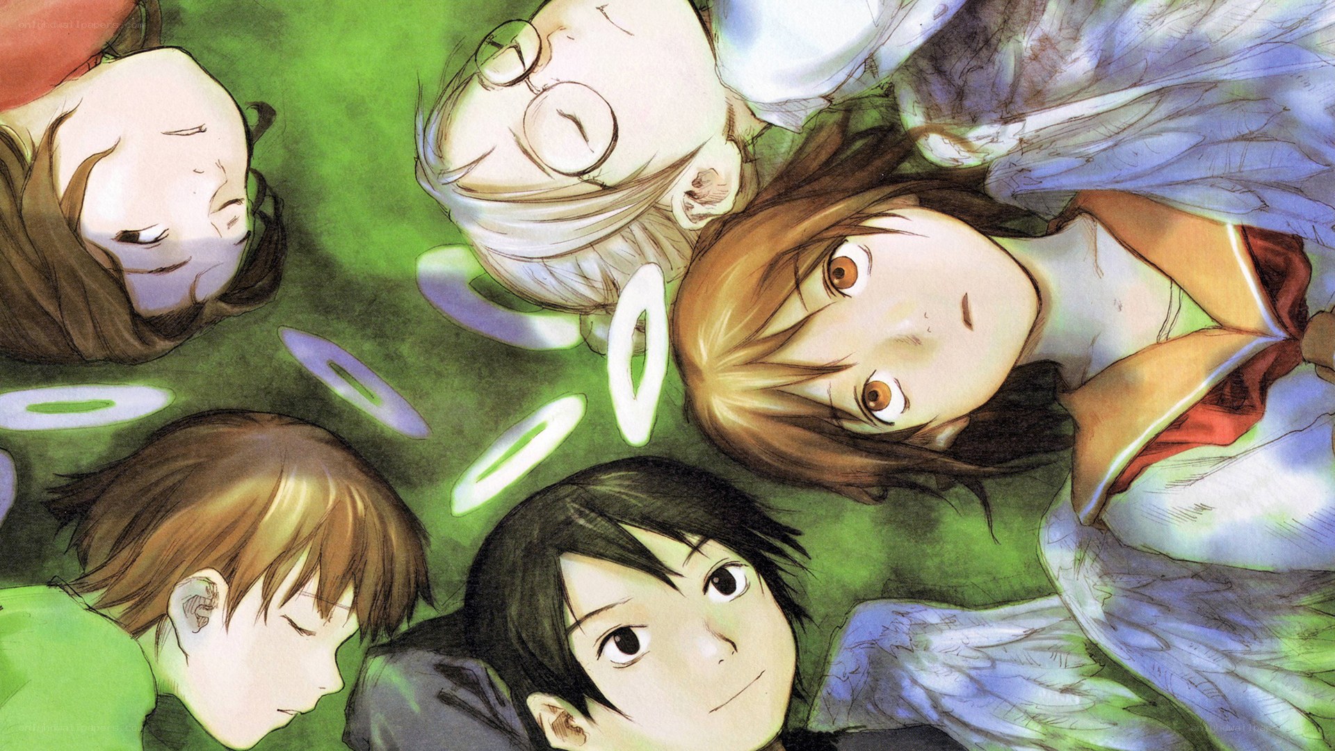angels lying on grass
