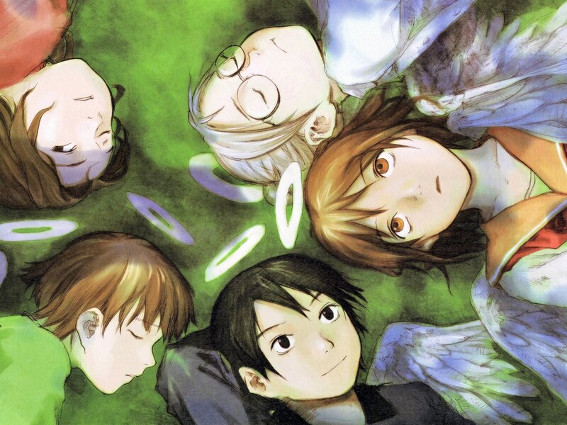 Angels lying on the grass