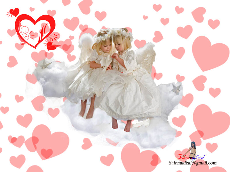 angels on a cloud with hearts