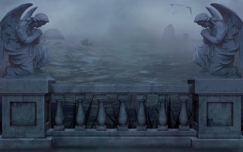 Angels overlooking a misty sea