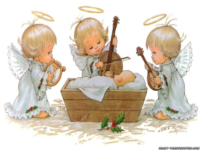 angels playing music for baby jesus