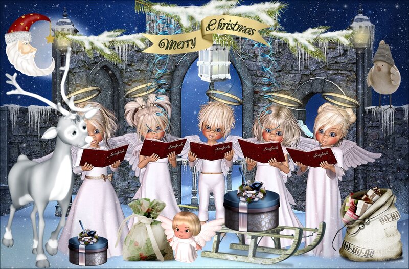 Angels Singing in Snow — White, Festive