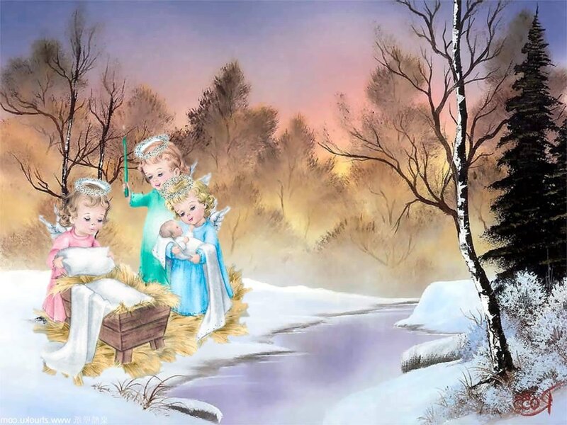 Angels with Baby in Manger