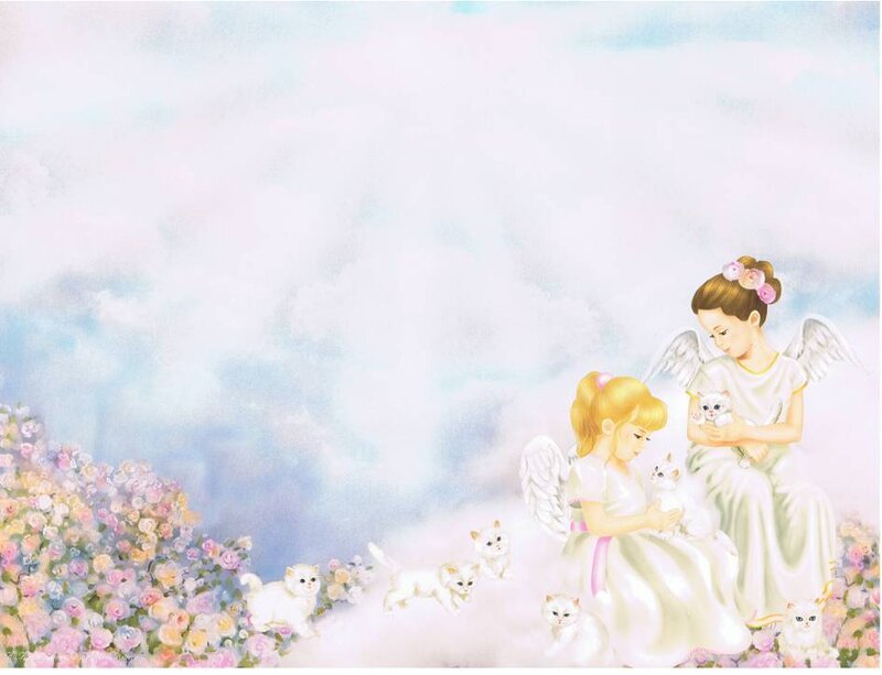 angels with kittens in a garden