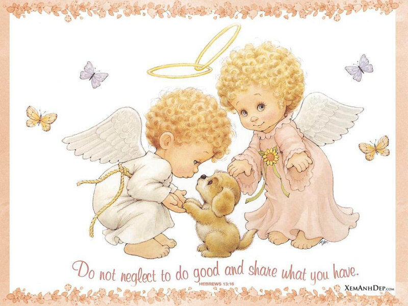 angels with puppy and butterflies