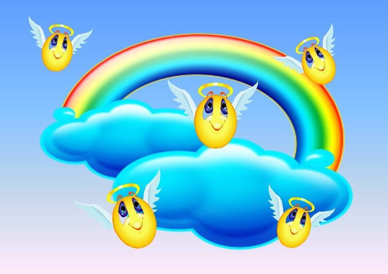 angels with rainbow and clouds