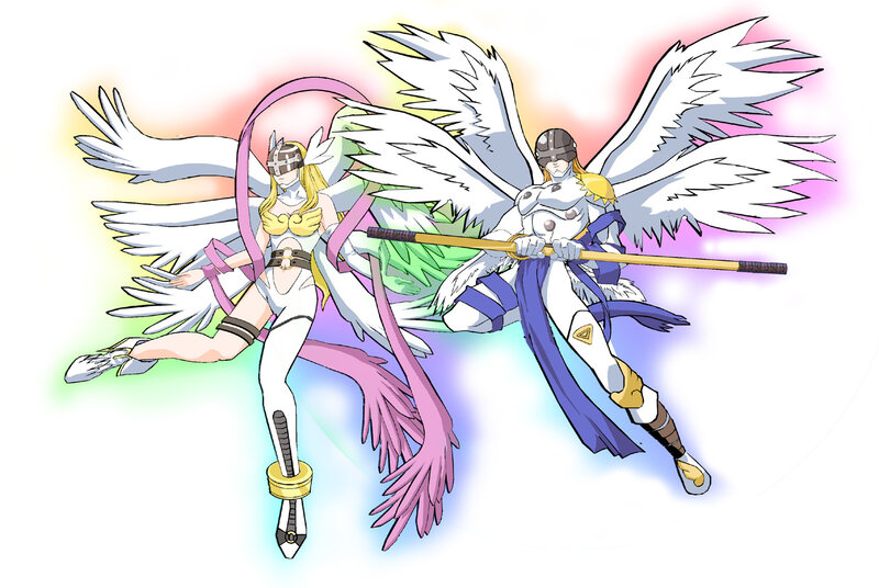 Angemon and Angewomon in flight