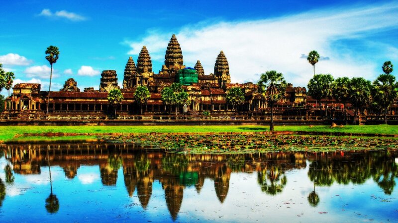 Angkor Wat Temple — Blue, Serene, Afternoon, Photograph, Palms, Pond