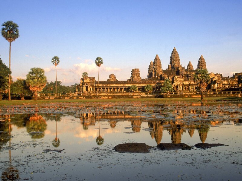 Angkor Wat Temple — Blue, Serene, Morning, Photograph, Palm Trees