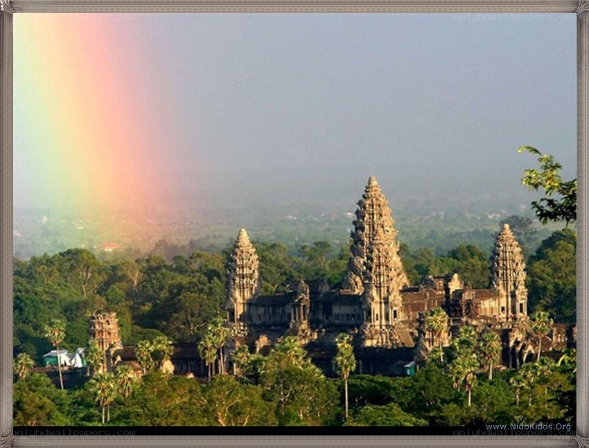 Angkor Wat with rainbow