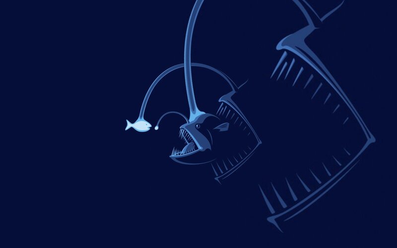 Anglerfish with Bioluminescent Lure — Blue, Dramatic