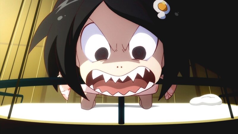 angry anime character on table