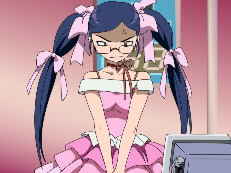 angry anime girl in pink dress
