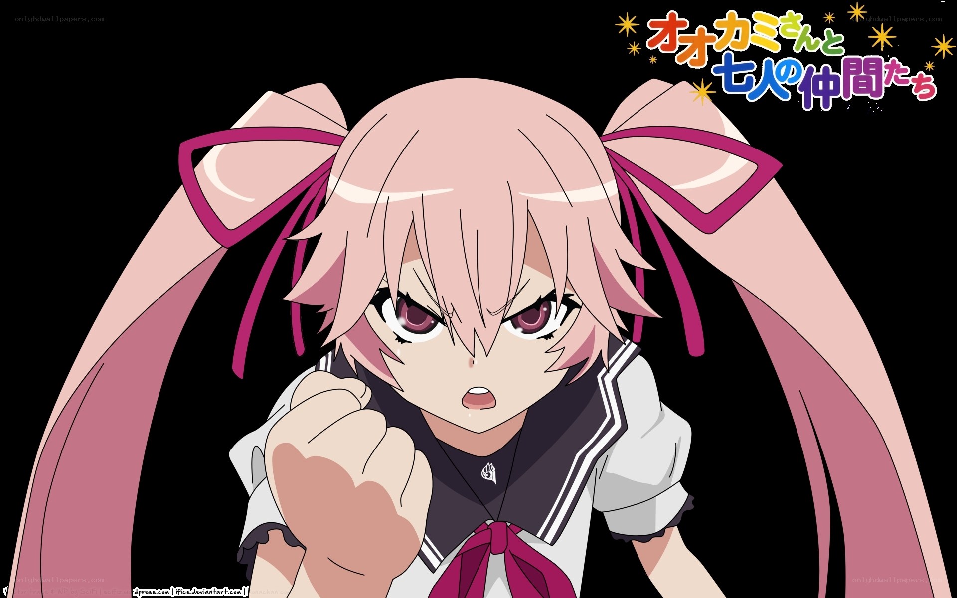angry anime girl with pink hair