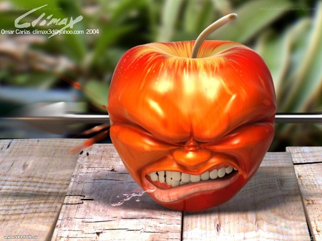 angry apple pierced by spear