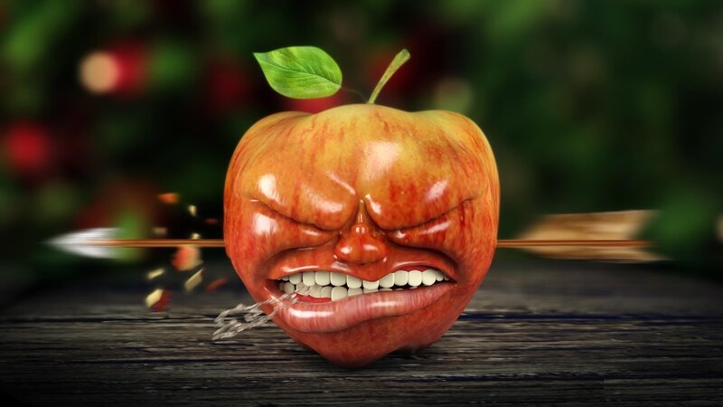 Angry Apple with Arrow