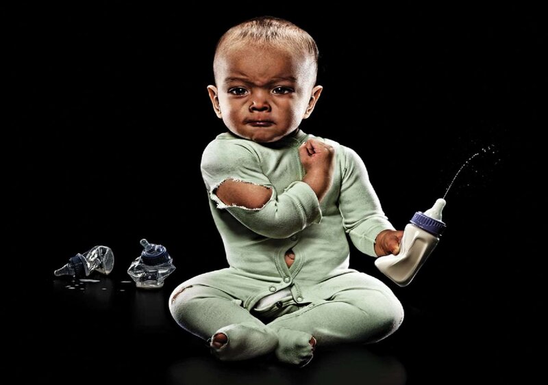 Angry Baby with Bottle