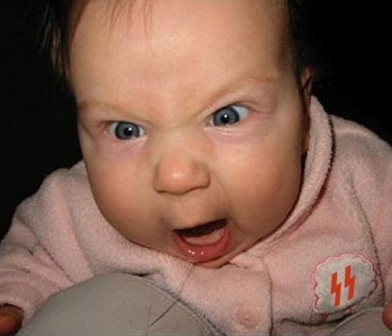 angry baby with swastika symbol