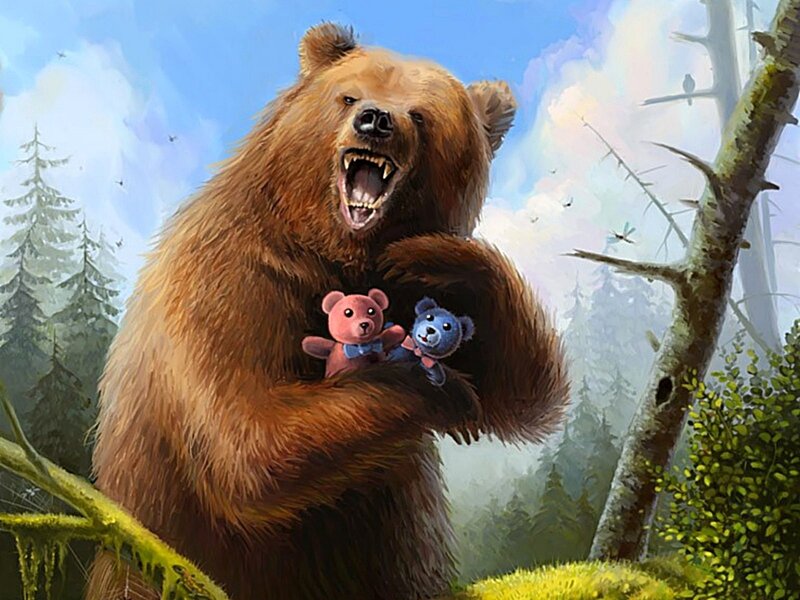 Angry Bear Holding Teddy Bears