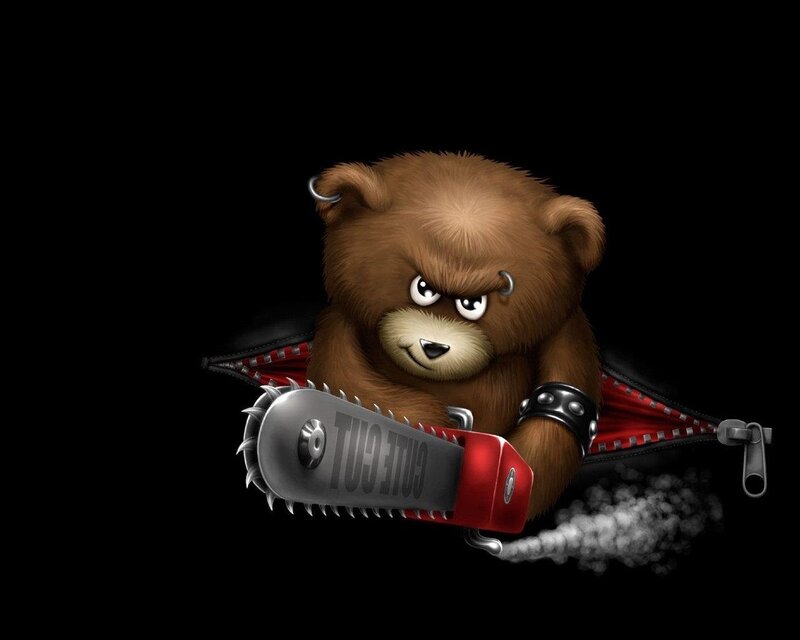 Angry Bear with Chainsaw — Black, Aggressive, Digital Art, Piercings