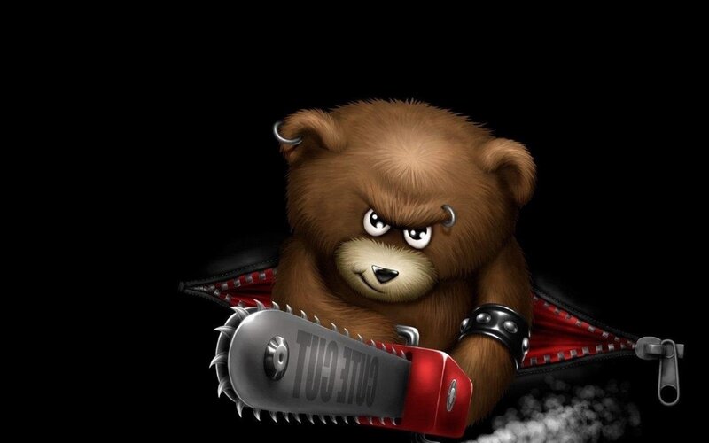 Angry Bear with Chainsaw — Black, Aggressive, Digital Art
