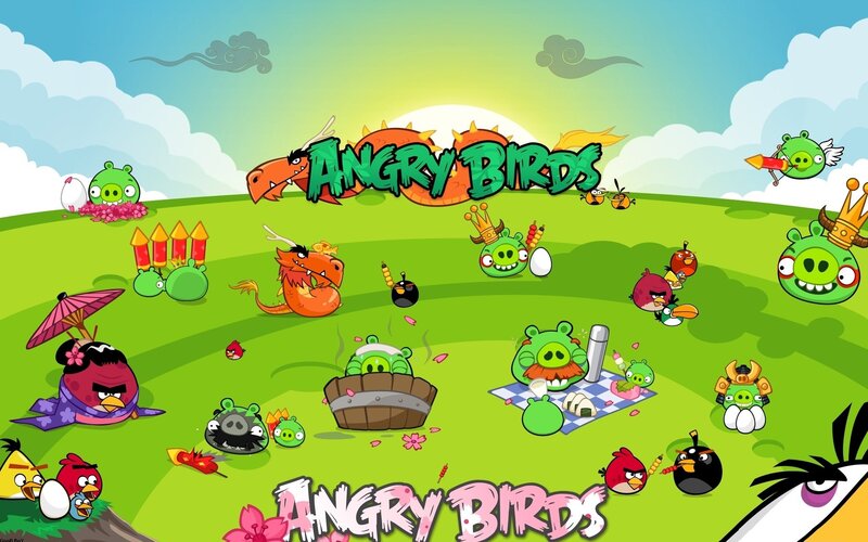 Angry Birds characters in a field