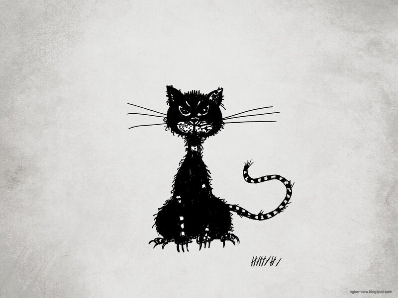 angry black cat drawing