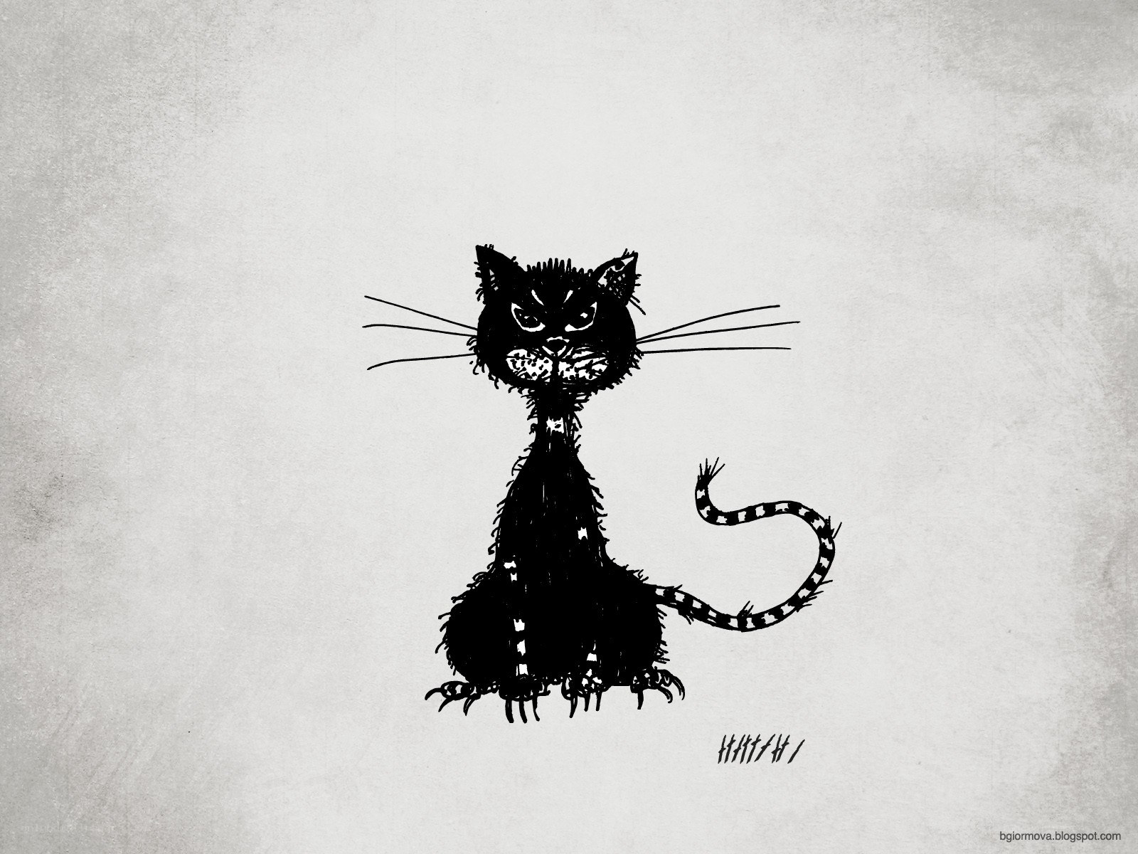 angry black cat drawing