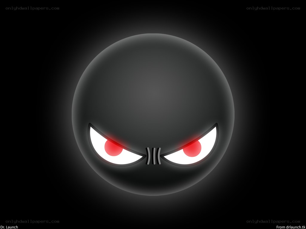 angry black sphere with red eyes