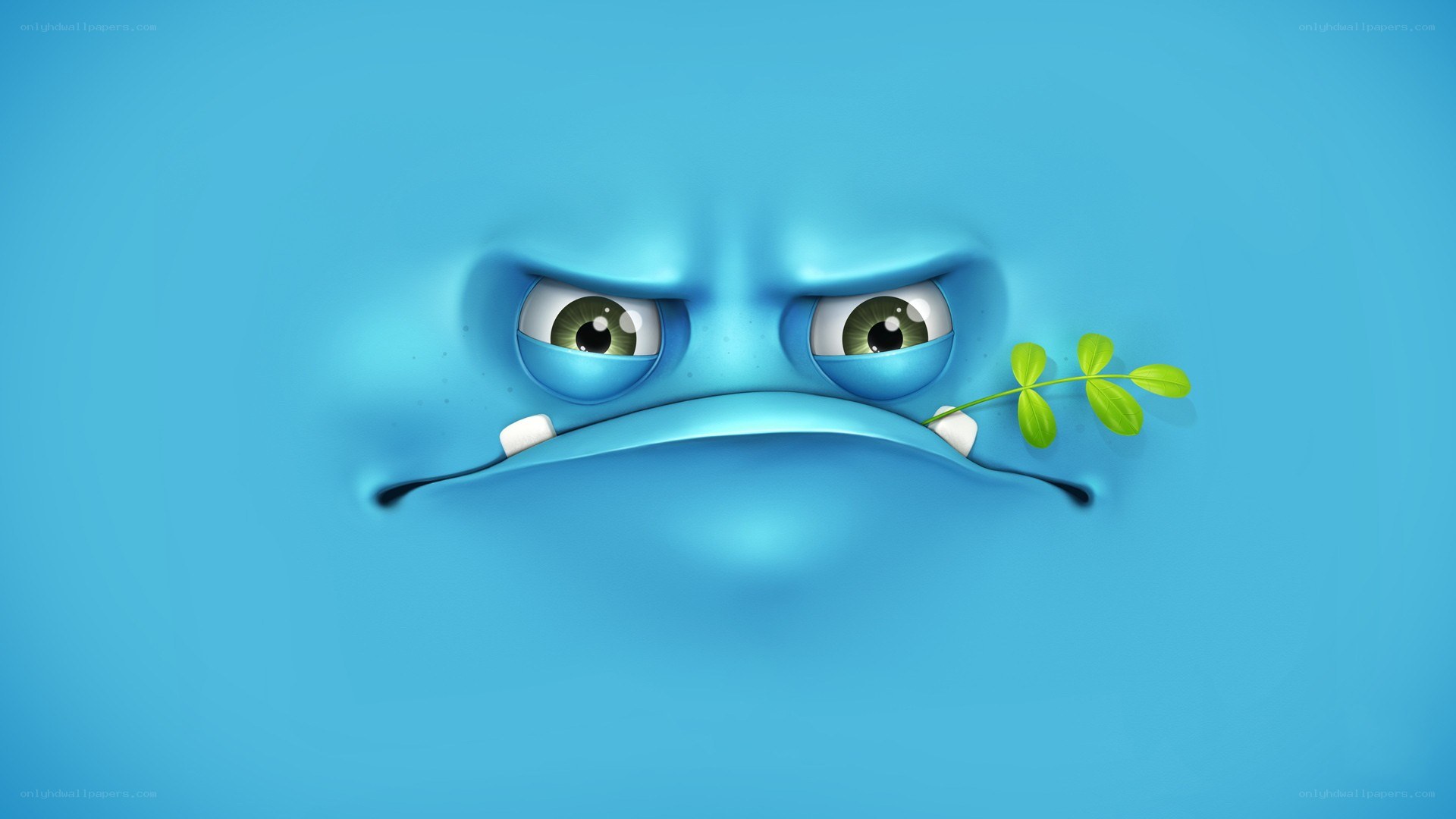 angry blue character with sprout