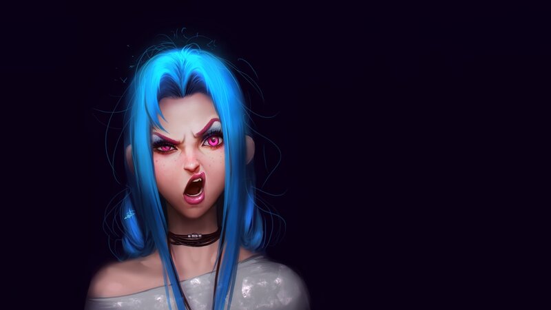 angry blue-haired character