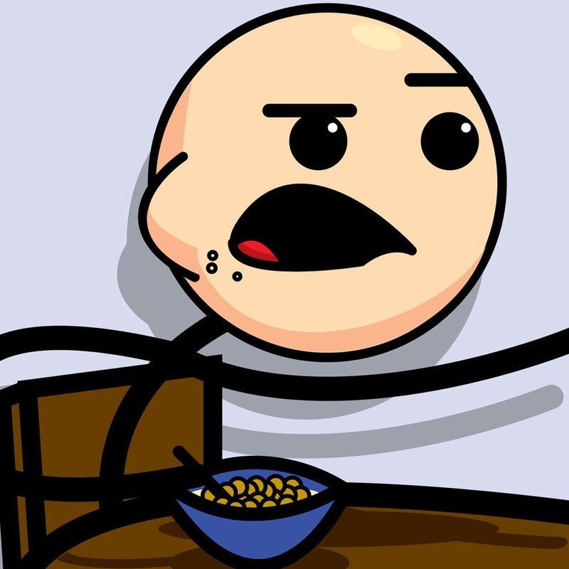 angry cartoon character eating cereal