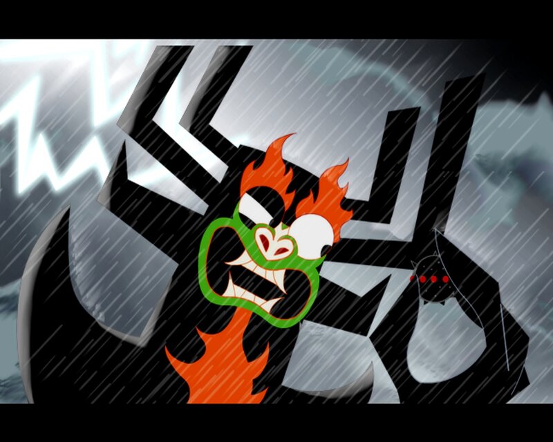 angry cartoon character in storm