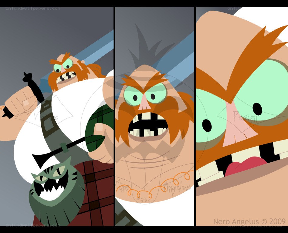 angry cartoon character triptych