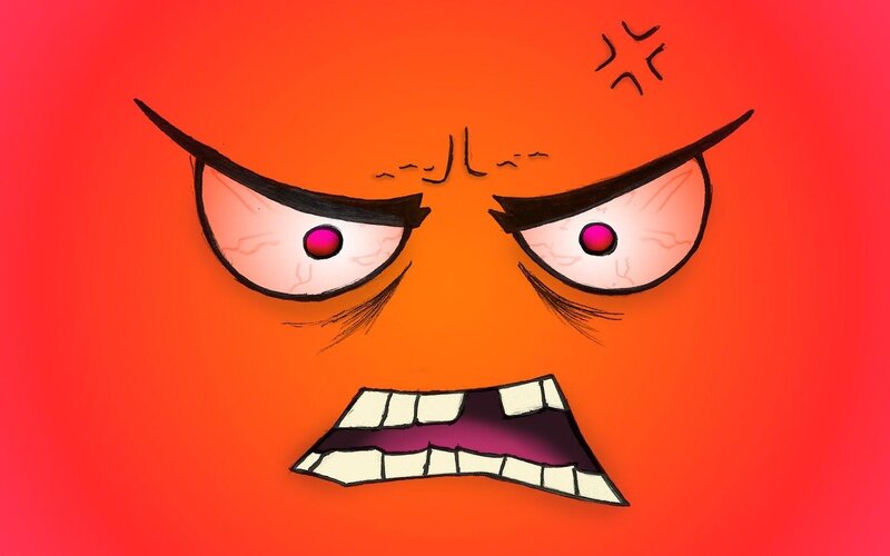 Angry Cartoon Face — Red, Digital Art