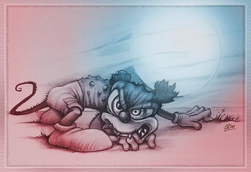 angry cartoon monster crawling