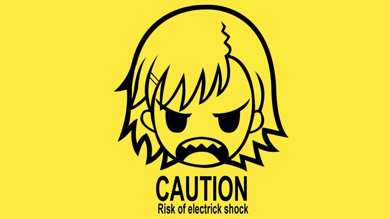 angry character caution sign