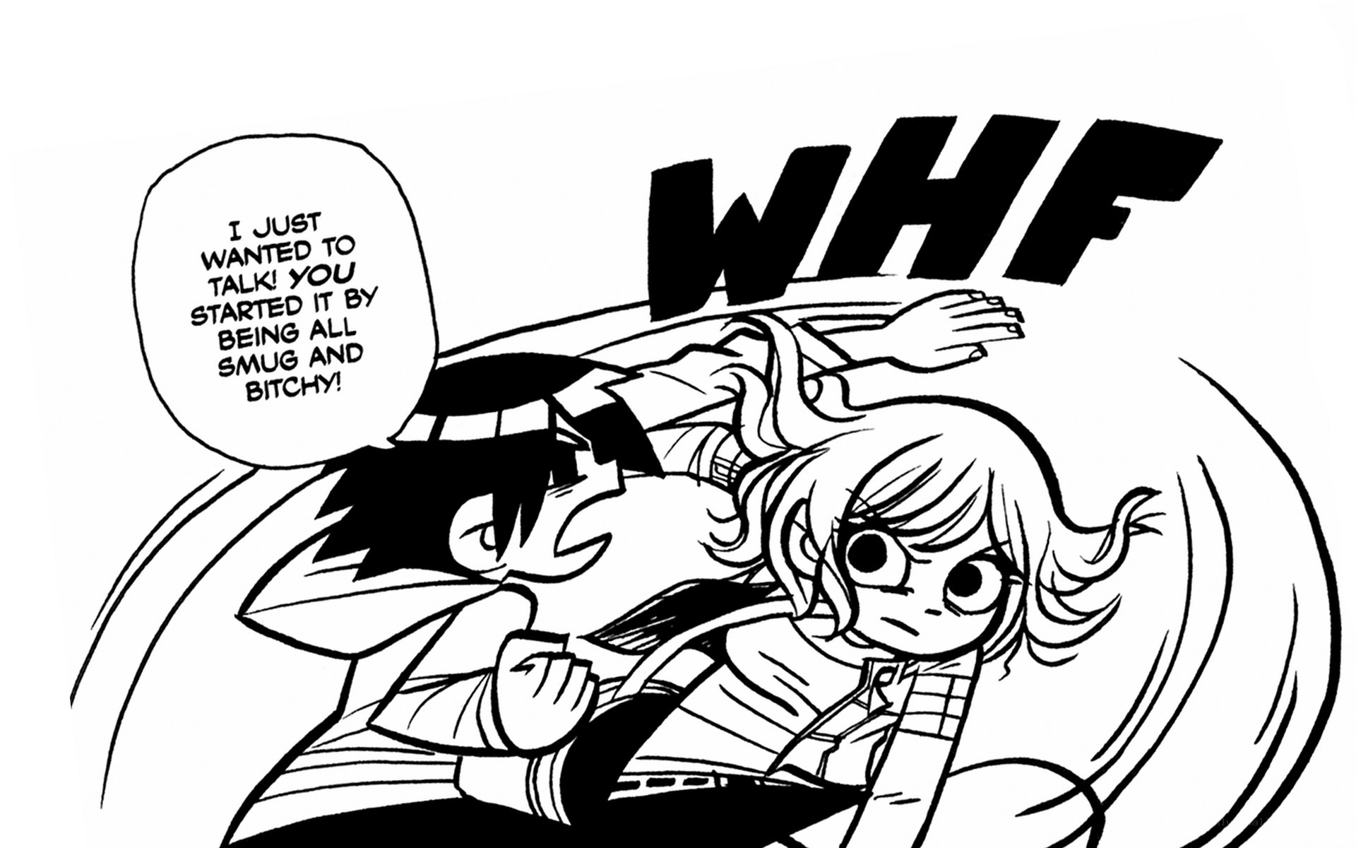 angry character pushing another