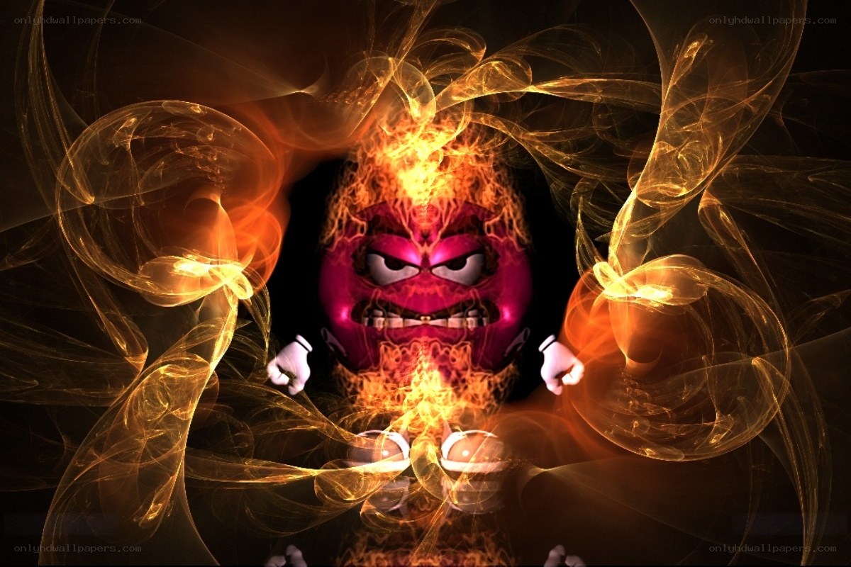 angry character with fire aura